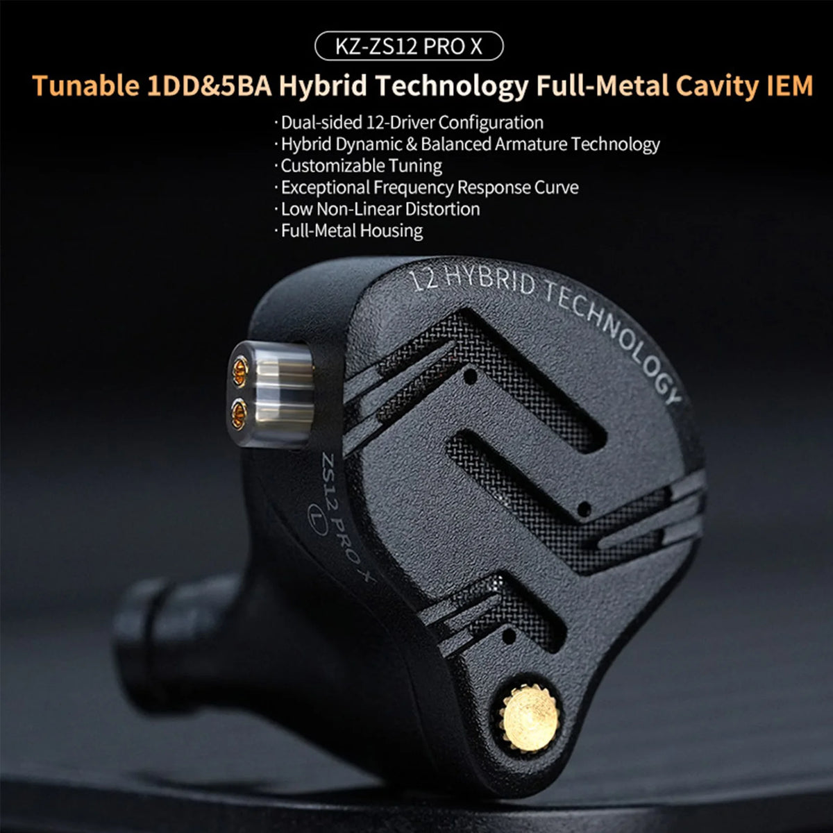 KZ ZS12 PRO X in Ear Monitor IEM Headphones 1DD 5BA Hybrid Wired Gaming Earbuds HiFi Earphones with 2PIN Cable Tunable Full Metal IEM