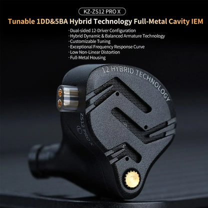 KZ ZS12 PRO X in Ear Monitor IEM Headphones 1DD 5BA Hybrid Wired Gaming Earbuds HiFi Earphones with 2PIN Cable Tunable Full Metal IEM