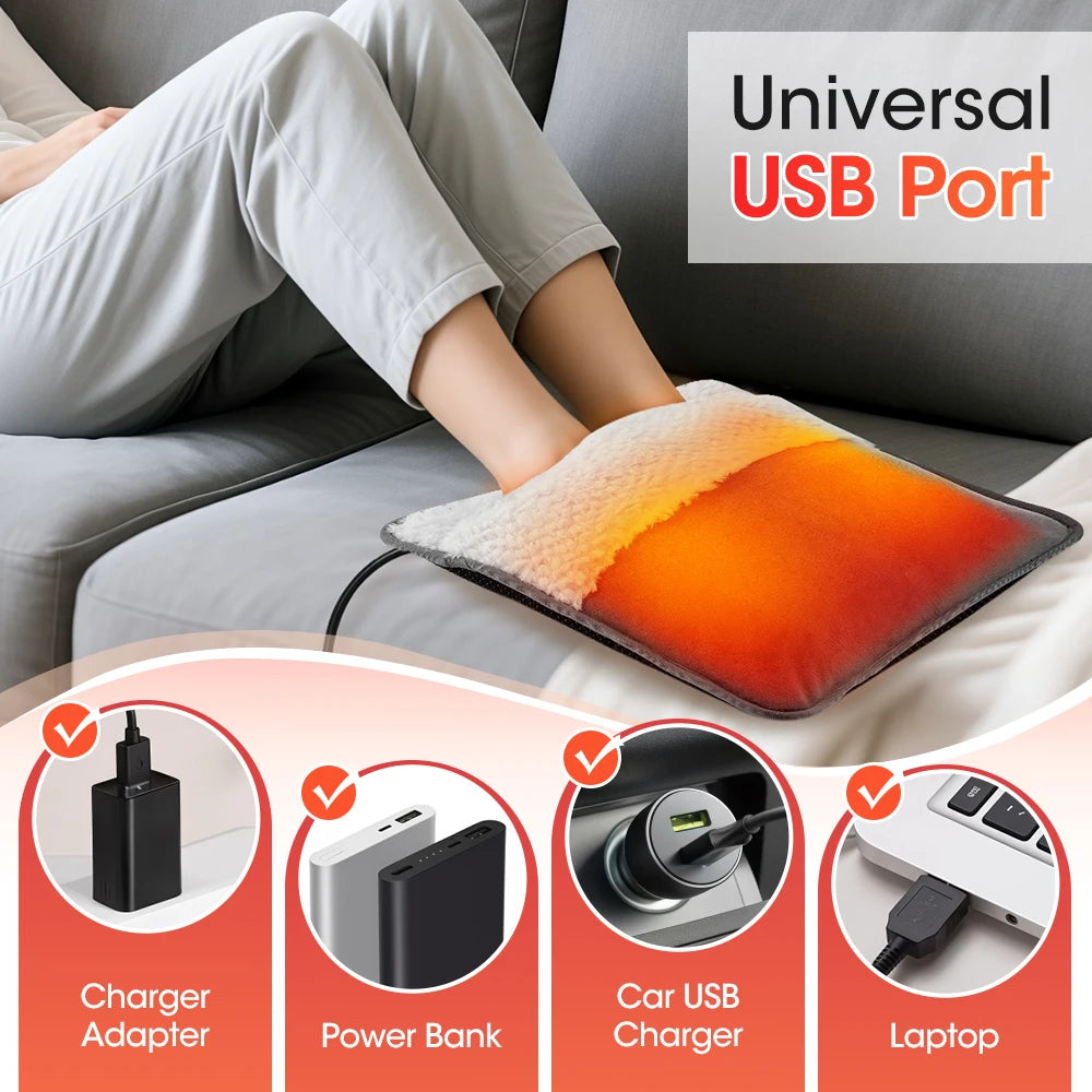 Portable USB Electric Foot Heating Pad Soft Washable Foldable Foot Heater Winter Foot Warming Mat for Bed,Under Desk,Office,Home