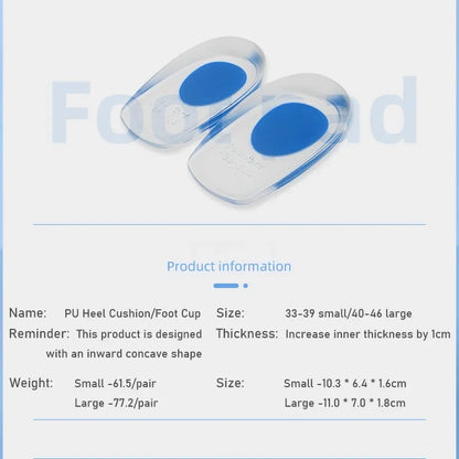 2pcs Silicone Gel Heel Insoles for Plantar Fasciitis Heel Spur U-shaped Pain Relief Protective Inserts Soft Pads for Men Women