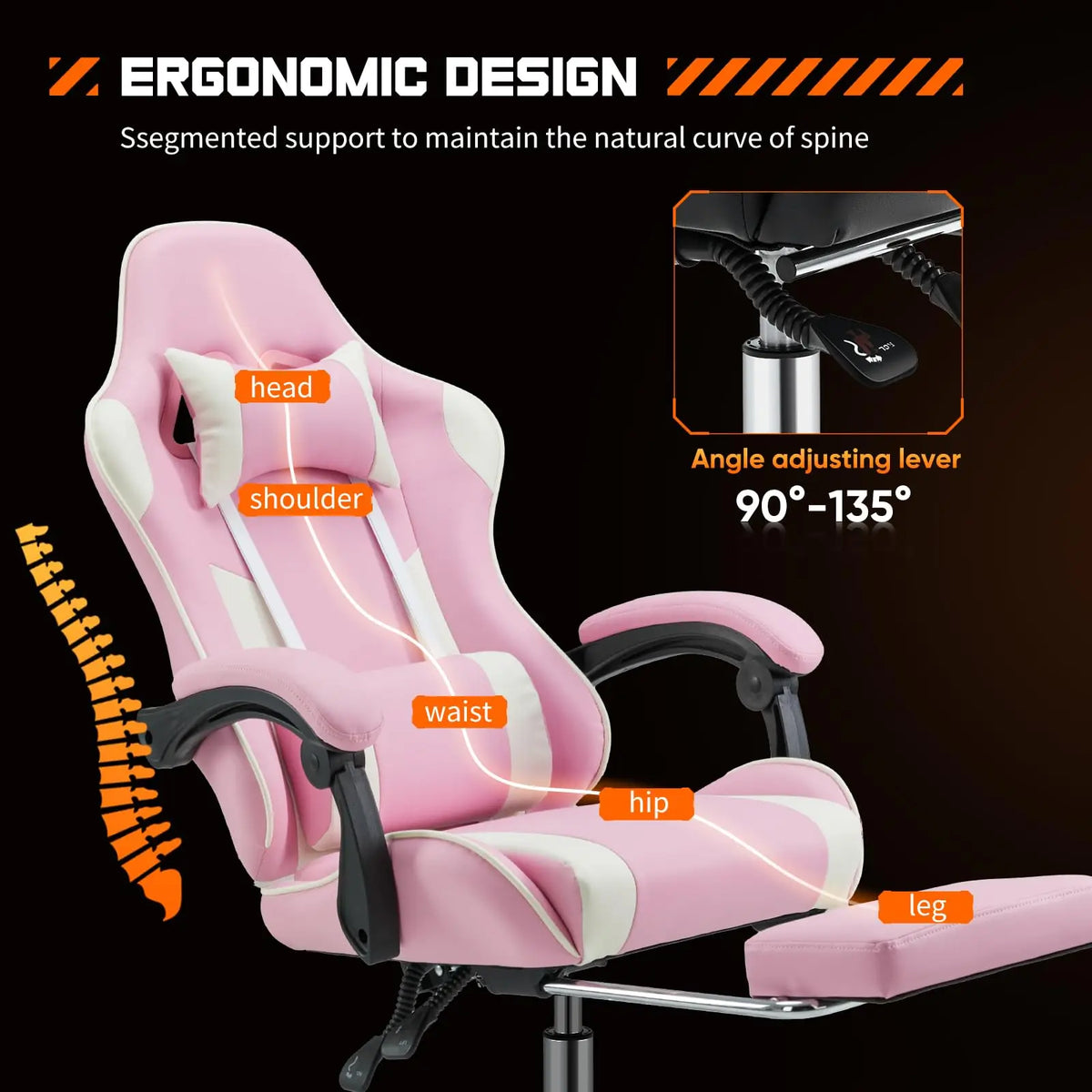 MCQ Gaming Chair Video Game Desk Ergonomic Office Chair with Footrest and Lumbar Support Height Adjustable with 360° Swivel