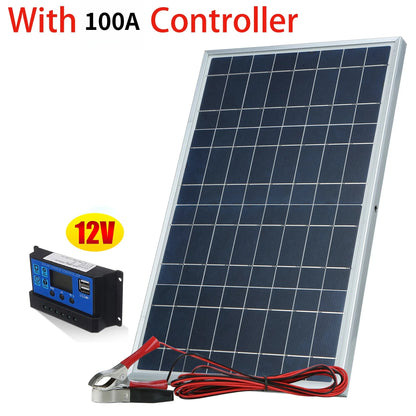 20W 12V Polycrystalline Solar Panel Kit Complete Portable Outdoor Rechargeable Solar Generator Cell Home Power System