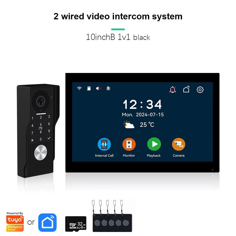 ANJIELO SMART Doorbell Video Intercom Camera System Wire 2‐wire Door Phone 10 Inch Screen 7 Protector Security