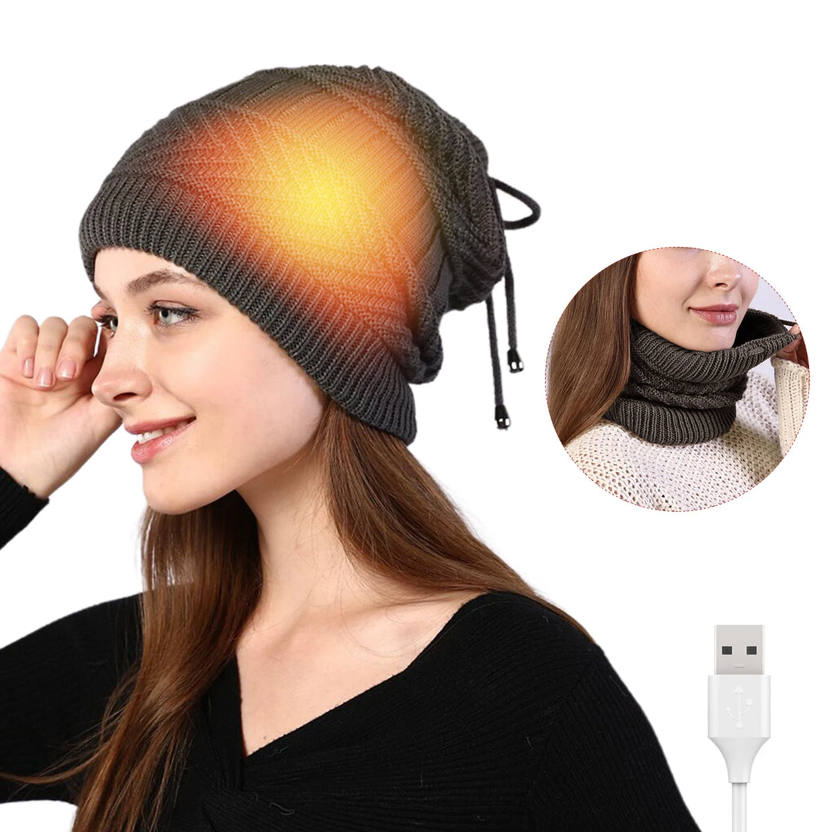 Electric Heating Hat Electric Warm Heated Hat USB Electric Heating Hat Warm Heated Hat Outdoor Knitted Heated Hat Scarf
