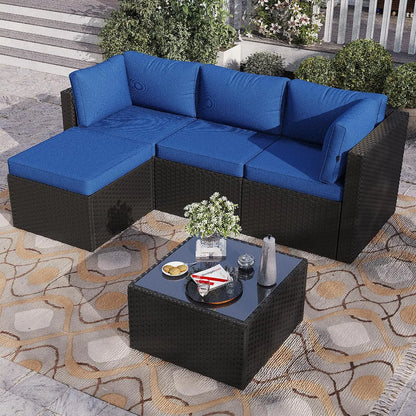 Patio Furniture Set 5-Piece, Outdoor Sectional Sofas with Washable Cushion, Wicker Rattan Patio Conversation Sets, Customized