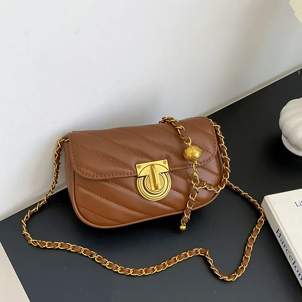 PU Leather Chain Shoulder Bag Leisure Swivel Lock Rhombic Lattice Crossbody Bag Large Capacity Underarm Bag Women Girls