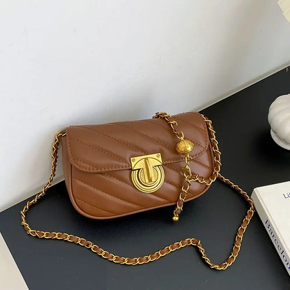 PU Leather Chain Shoulder Bag Leisure Swivel Lock Rhombic Lattice Crossbody Bag Large Capacity Underarm Bag Women Girls