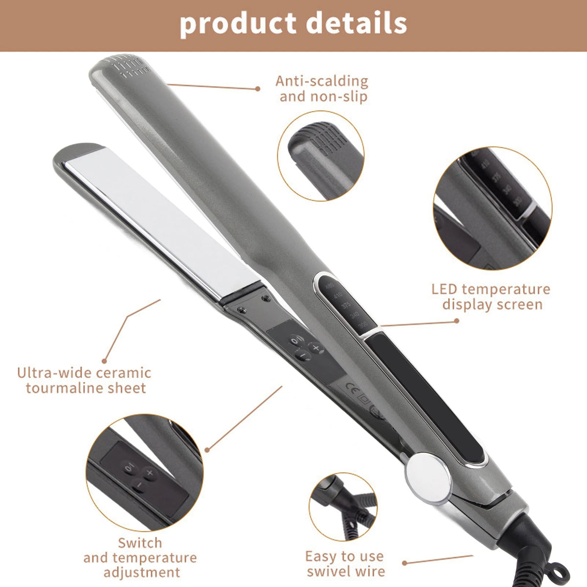 Hair Straightening Ceramic Iron Hair Straightener Multigear Adjustment 480 Degrees Fahrenheit Hair Straightening Ceramic Iron