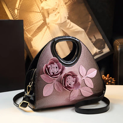 Genuine Leather 2024 New Fashion Women Handbags Flowers Dumpling tote Bag Middle-aged Mother Single Shoulder Crossbody Bags