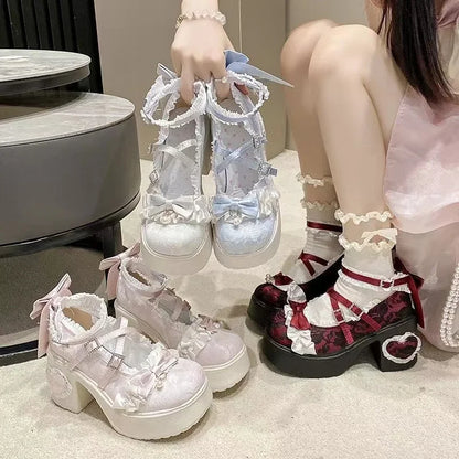 Fashion Mary Jane Women's Shoes Elegant Temperament Soft Sole Lace Lolita High Heels Beautiful Princess Shoes for Women Tacones