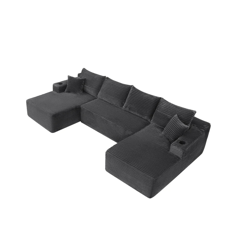 126" Cloud Sectional Sofa with U-Shape Chaise and Side Pockets and Cup holder, Modern Modular Design, Deep Seating, Upholstered