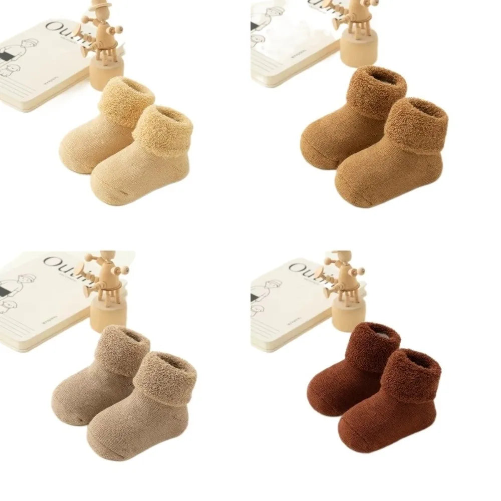 Fashion 0-3Year Kids Woolen Socks Looped Winter Thick Warm Snow Floor Socks Velvet Lining Newborn Footwear Toddler Baby Socks