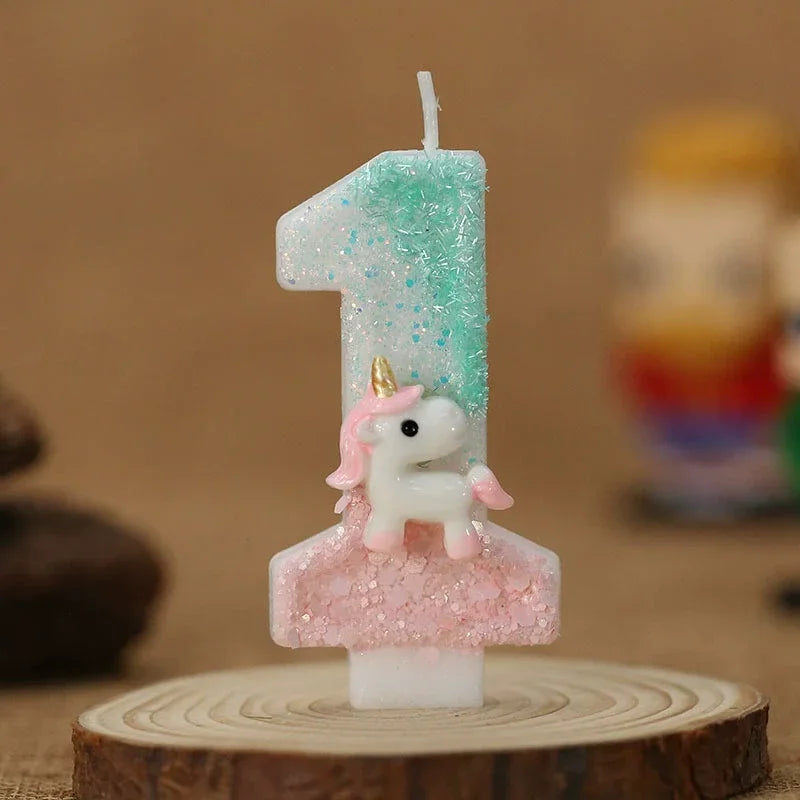 Birthday Candle 0-9 Number Birthday Party Cake Candle Pink Unicorn Birthday Candles for Cake Blue Children's Birthday Decor