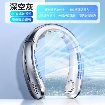 8000mAh USB Hanging Neck Fan, Portable Bladeless Mini Rechargeable Mute LED Digital Display Electric Air Cooler Handheld