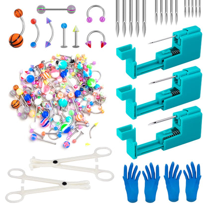 Body Piercing Tool Kit Easy to Use Body Piercing Gun Lip Nose Tongue Cartilage Eyebrow Navel Piercing Jewelry for Women Men