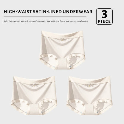 FallSweet 3Pcs Ice Silk Panties for Women Seamless High-Rise Briefs Plus Size Underwear Boyshort Sexy Lingerie for Everyday Wear