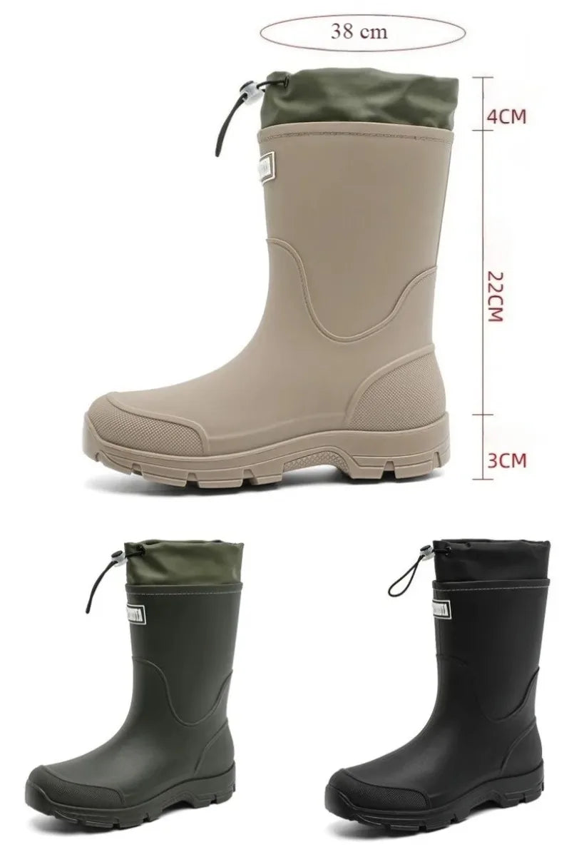 Women Rain Boots Mid Calf Slip Non Shoes Thick Outdoor Garden Work Shoes Durable Plus Size Lady Boots Rubber Waterproof Men