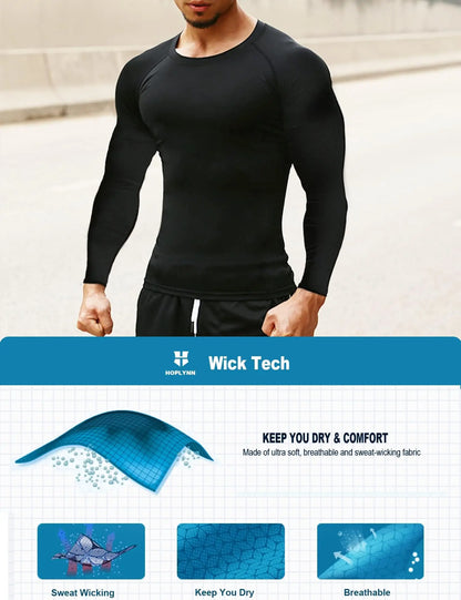Compression Shirts Men's Rashguard Quick Dry Gym Fitness Shirts Spring Beach Surfing Athletic Sport Running Workout Tops Tees