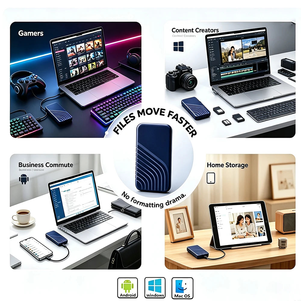 Portable External SSD 2TB 4TB High Speed USB 3.1 Mobile Solid State Drive Cross‑Device Data Storage For Notebook PC Mac