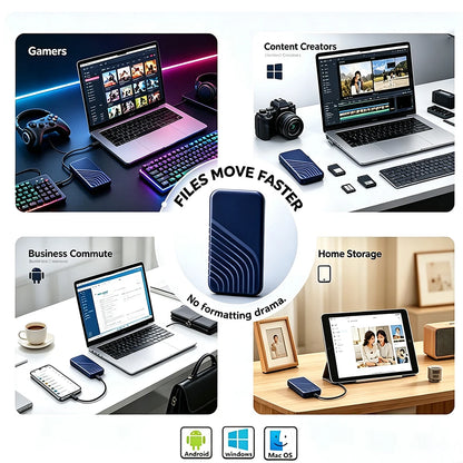 Portable External SSD 2TB 4TB High Speed USB 3.1 Mobile Solid State Drive Cross‑Device Data Storage For Notebook PC Mac