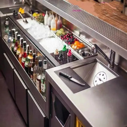 Commercial Refrigerated Workbench Stainless Steel Bar Mixing Station Wine Cabinet Water Bar Operation Table