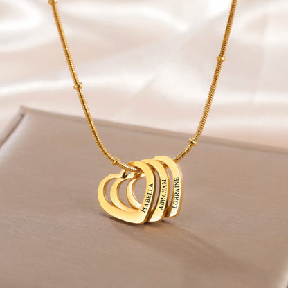 Lemegeton Customize Name Love Necklace 1-4 Heart Pendant Personalized Engraved Name Stainless Steel Jewelry Couple Family Gifts