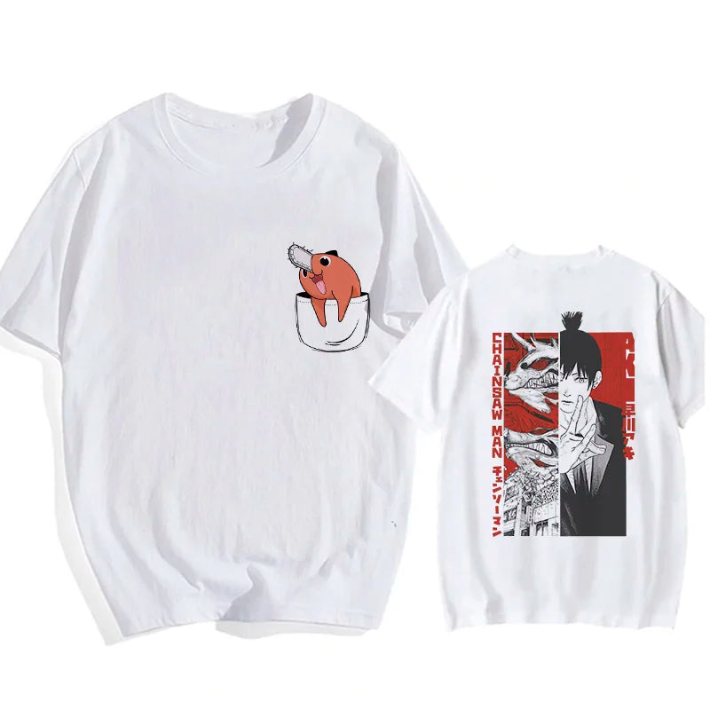 90s Japanese Anime Chainsaw Man T Shirt Cartoon Pochita T-shirt Makima Harajuku Graphic Tees Unisex Clothing Tops Tshirt Manga