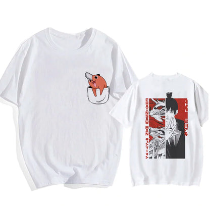 90s Japanese Anime Chainsaw Man T Shirt Cartoon Pochita T-shirt Makima Harajuku Graphic Tees Unisex Clothing Tops Tshirt Manga