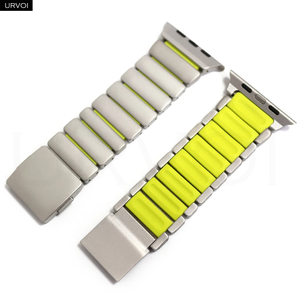 URVOI Stratos Band for Apple Watch Ultra 3 2 Series 11 10 9 8 SE3 Titanium Silicone Strap Magnet Clasp Bracelet DLC Coating 49mm