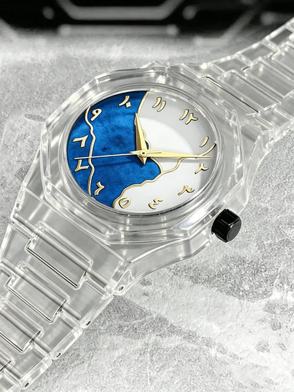 Unisex Casual Fashion Quartz Watch Set with Jewelry Accessories Transparent Case for Daily Wear Holiday Gift