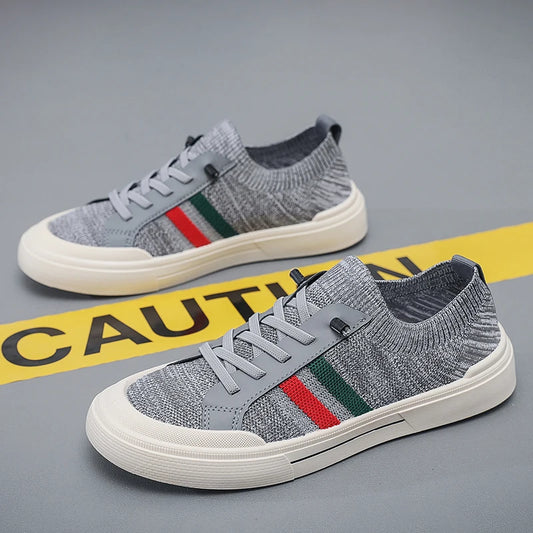 Fashionable Striped Sports Shoes with Breathable and Soft Soles, Summer Breathable Mesh Fabric, White Casual Shoes, Flat Bottom