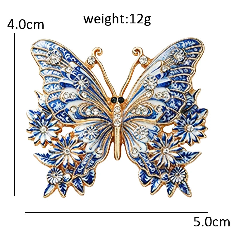 Wuli&baby Blue-and -White Porcelain Collection Animal Brooches For Women Unisex Goat Cat Butterfly Birds Party Office Brooch Pin
