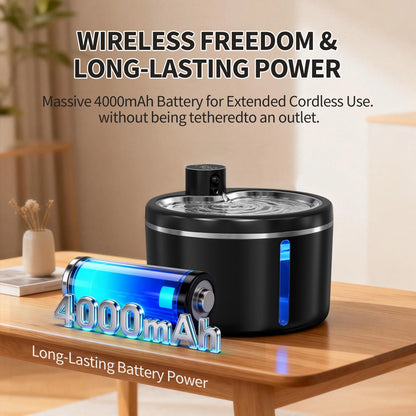 3L Cat Water Fountain Automatic Filter Pet Water Purifier 4000mAh Long-lasting Battery and Silent Pump with Stainless Steel Tray