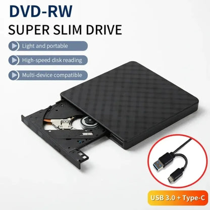 2 In 1 USB3.0 External DVD RW CD Writer Slim Portable Burner Reader Player Optical Drives For Laptop Desktop Notebook Computer