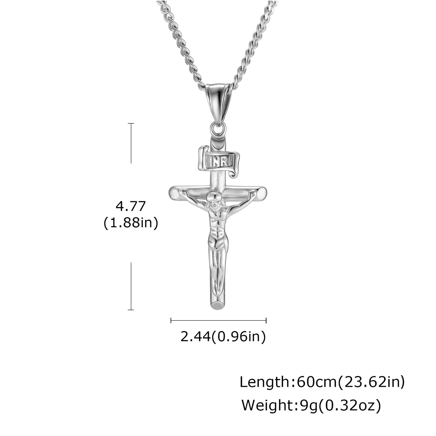 Stainless Steel Cross Necklace Catholicism Jesus Pendant Gold Color Collar Church Prayer Faith Jewelry for Men Women Gift