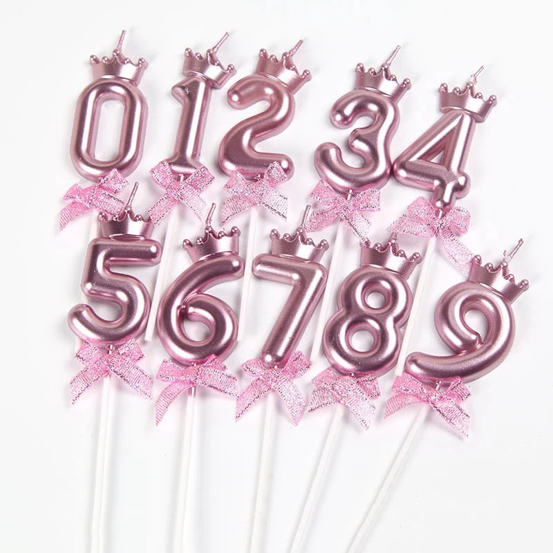 3D Candle Pink Birthday Number Candle Girl Happy Birthday Cake Topper Baking Celebration Memorial Anniversary Party Decor
