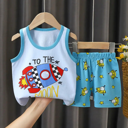 Summer Children's Vest Set Pure Cotton Baby Sleeveless Vest 2-piece Clothes Boy's Clothing Set Baby Toddler Clothing For Boy
