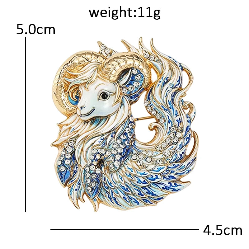 Wuli&baby Blue-and -White Porcelain Collection Animal Brooches For Women Unisex Goat Cat Butterfly Birds Party Office Brooch Pin