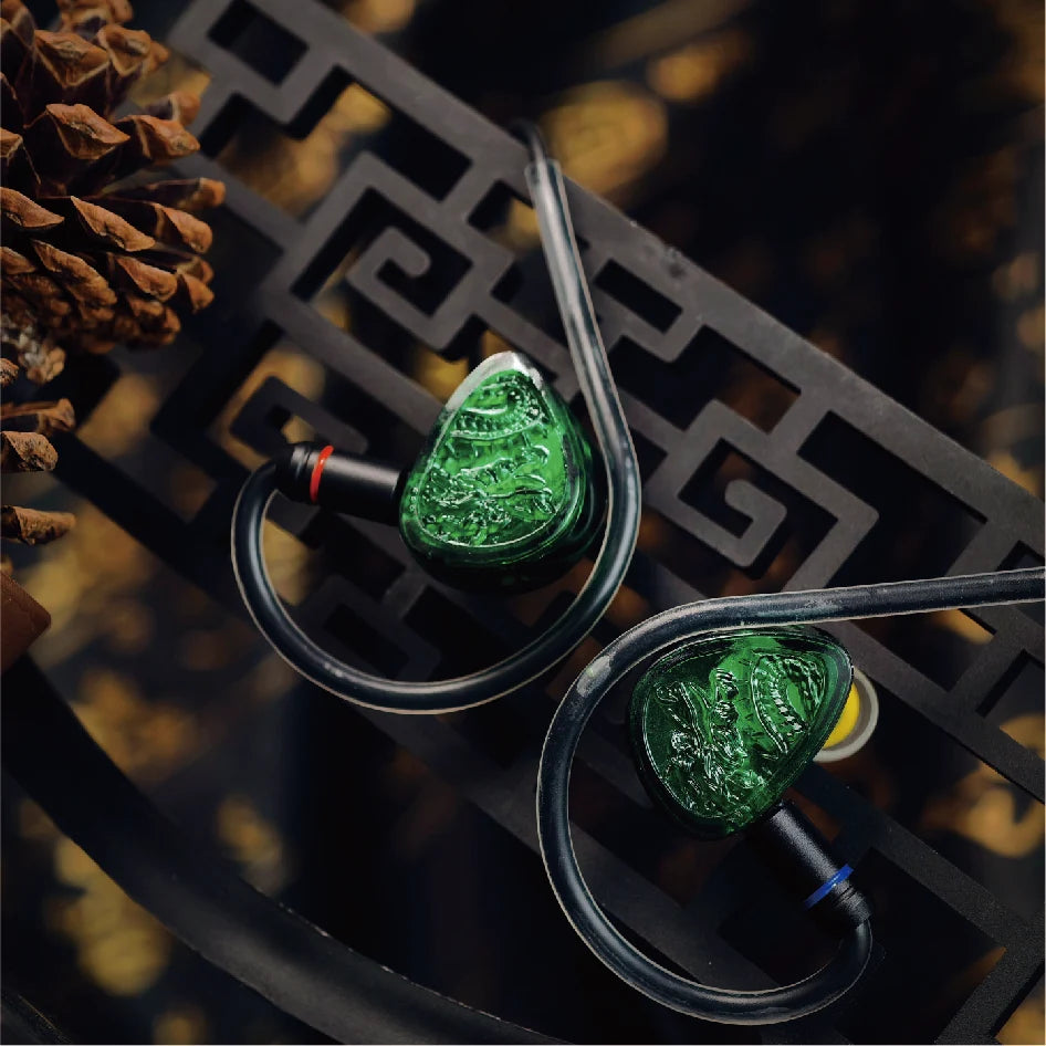 Tangzu Waner 2 Jade Dragon Edition 10mm PET Single Dynamic Driver In-Ear Headphones, with Silicone Storage Bag