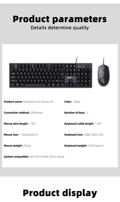 Lenovo Wired Keyboard And Mouse Set Splash-Proof for Home And Business Office Use Compatible with Desktops And Laptops 104 Keys