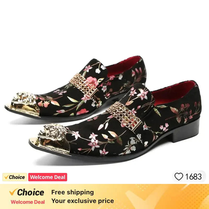 Fashion Gentleman Dressing Shoes Metal Pointed Toe Patchwork Crystal Designer Wedding Party Brand Customized Shoes Men Plus Size