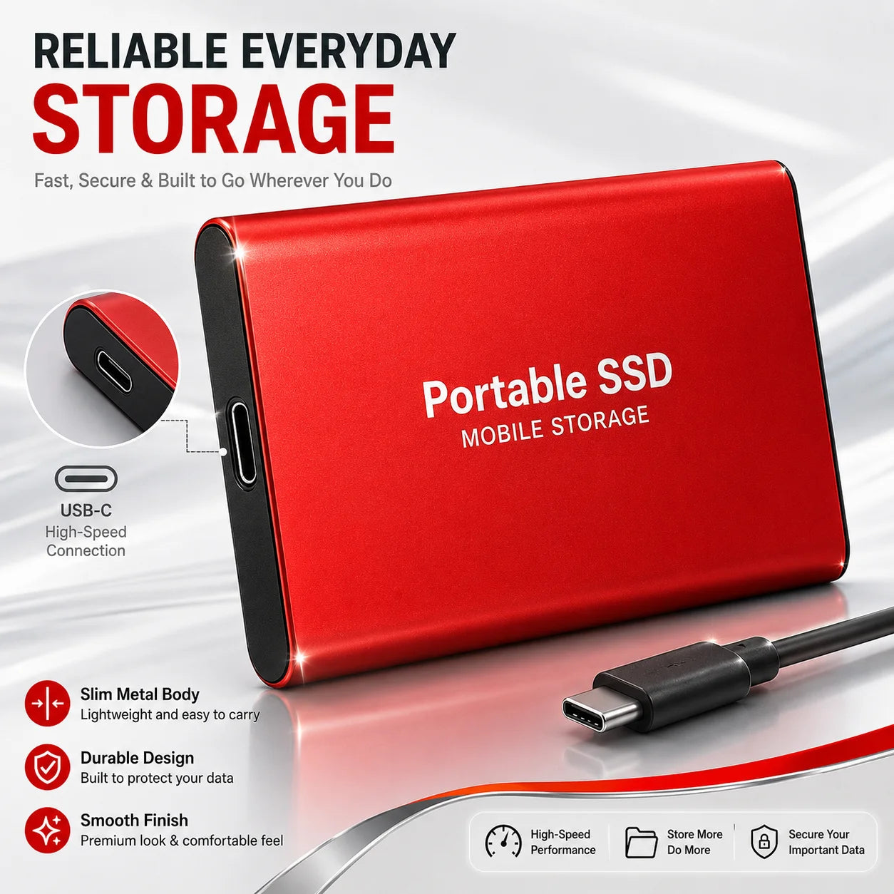 2TB External Hard Drive 4TB Portable SSD USB-C High-Speed Storage Disk for File Backup Compact & Durable