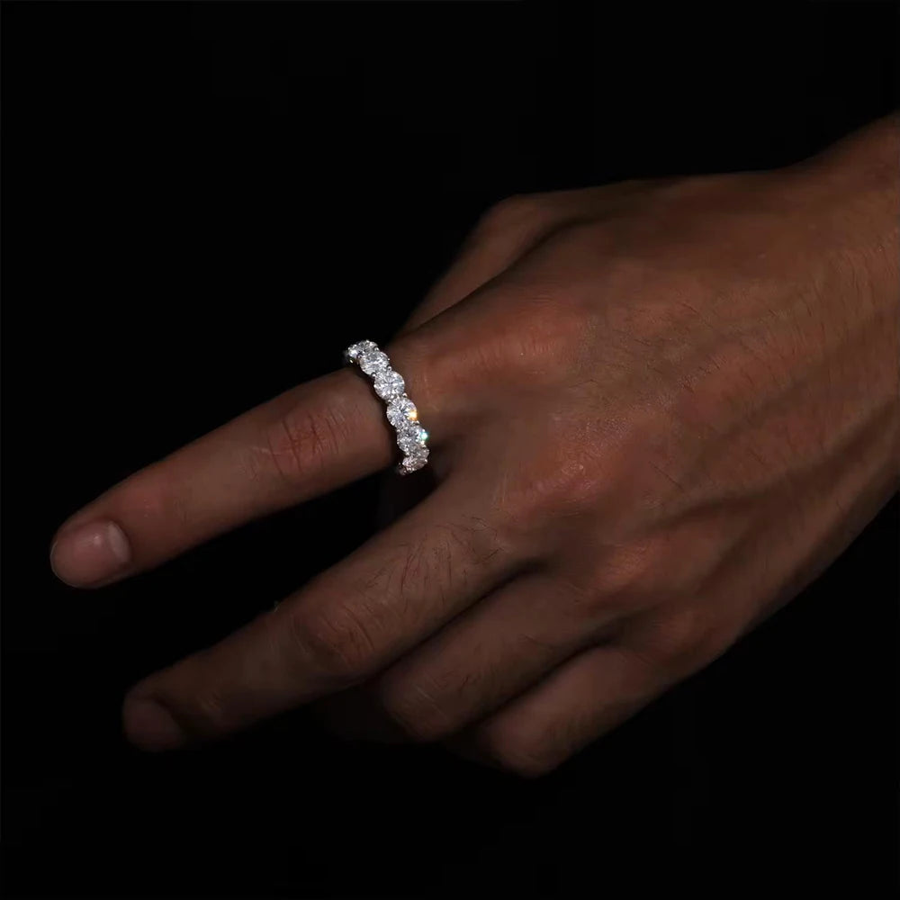 5mm D Color Moissanite Row Ring 925 Sterling Silver Diamond Wedding