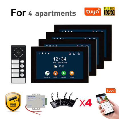 Tuya 7Inch Touch Monitor Video Wifi Intercom Smart Home Video 2 / 3 / 4 Family Apartment Doorbell System 1080P Wide Angle Camera