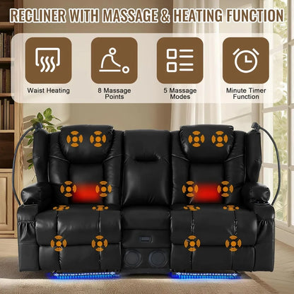 Power Recliner Loveseat for Living Room, Loveseat Sofa with Center Console, USB Type-C Port, PU Leather Chair with, Customized