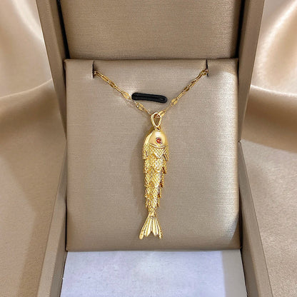18K Gold Plated Stainless Steel Fish Pendant Necklace for Women