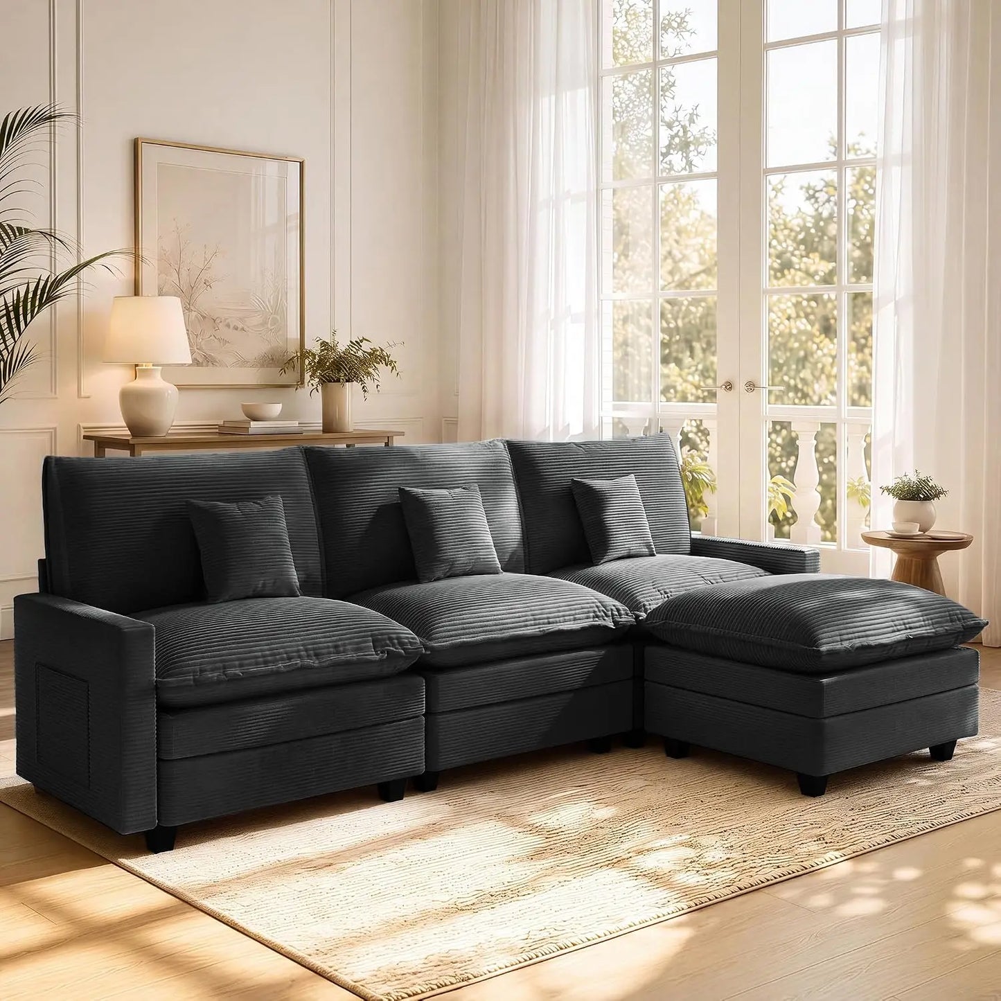 108 Inch Cloud Couch Sectional, Modular Sectional Sofa with Ottoman, Green | L Shaped Sectional Couches for Living, Customized
