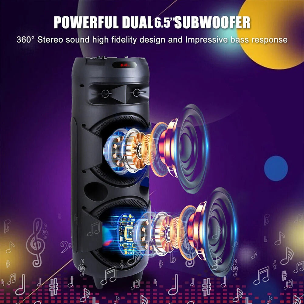 4000w Portable Bluetooth Speaker Dual 6.5" Woofer Sound System Party