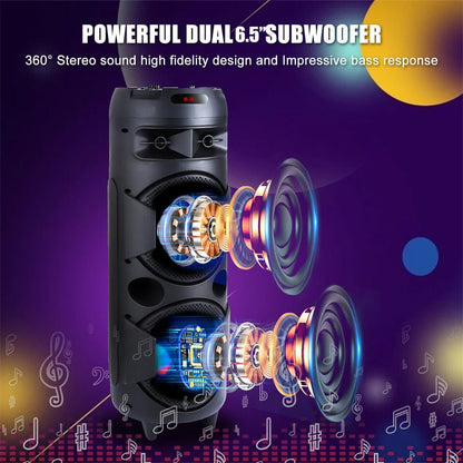 4000w Portable Bluetooth Speaker Dual 6.5" Woofer Sound System Party