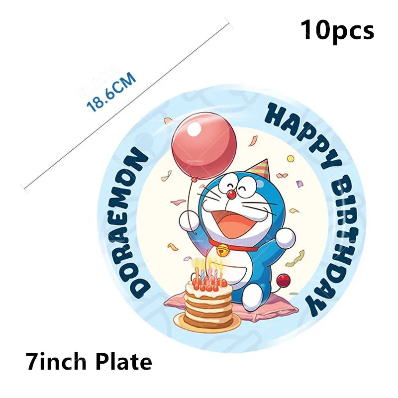 Doraemoned Balloons Cartoon Blue Jingle Cat Party Decoration Supplies Happy Birthday Banner Disposable Tableware Kid Cake Topper
